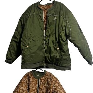 Green Jordan Aviator Reversible Retro 5 Olive Bomber Jacket (2XL)
